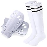 Soccer Shin Guards, Children's Soccer Shin Pads and Long Soccer Socks Gear for Youth Kids Toddler, Protective Soccer Shin Pads & Sleeves Equipment - Football Gear for Children Teens Boys Girls (White)