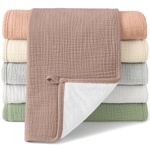 Bearmoss Molleton Cloths Baby 100% Cotton Soft Burp Cloths Baby, Absorbent Muslin Cloths, Pack of 6, 50 x 25 cm for Boys Girls (Neutral)
