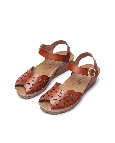 Yokono Sandalias de cuña de Mujer de Piel MONACO-247 Marron | Zapatos Mujer Primavera-Verano | Piel Vacuna Vaquetilla | 3 CM