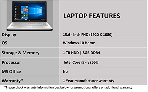 Image of HP 15 da1041tu 2019 15.6-inch Laptop (8th Gen Core i5-8265U /8GB /1TB /Windows 10 /Integrated Graphics), Natural Silver