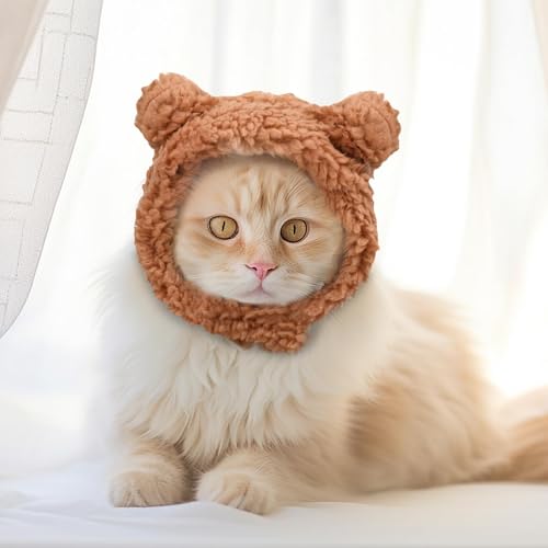 Image of Cat Hat, Dog Hat, Cat Costume Rabbit Ear Headwear for Christmas Cosplay, Soft Knit Warm Pet Accessory (Brown)