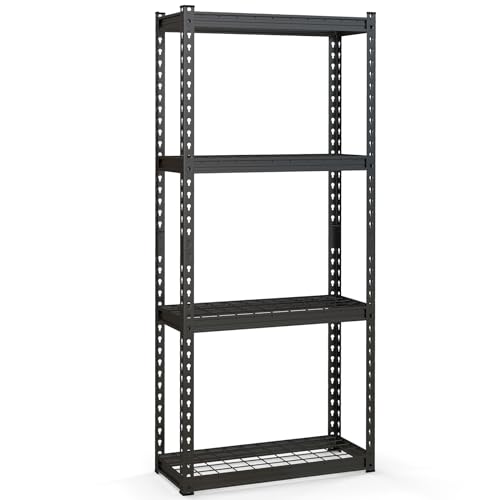 COSTWAT 4/5 Tier Garage Shelving Unit, Height Adjustable Boltless Storage Rack with Flexible Transformation Design, Metal Utility Storage Rack for Shed Workshop (Black, 4 Tier, 71 x 31 x 152cm)