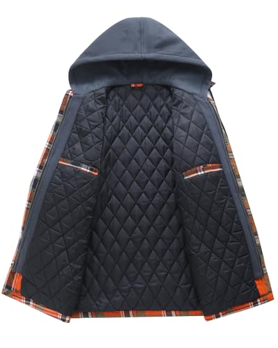 Image of Mens Flannel Jacket with Hood Thicken Quilted Lined Flannel Shirt Jackets for Men