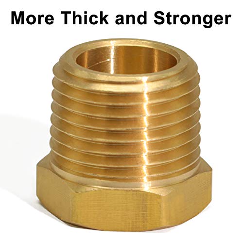 KOOTANS 4pcs Heavy Duty 1/2 NPT Male Thread to 3/8 NPT Female Thread Brass Reducer Hex Bushing Brass Fitting Pipe Hose Tube Adapter Convert - Thumbnail 4