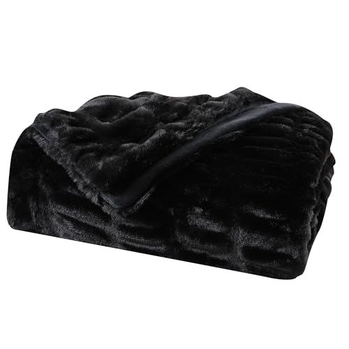 Great Bay Home Fuzzy Ruched Faux Fur Black Throw...