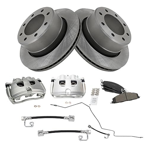 Image of TRQ Rear Brake Pad, Caliper, Hose, & Rotor Kit Semi-Metallic Compatible with 2009-2010 Dodge Ram 2500, 3500 2011-2013 Ram 2500 2011-2012 3500
