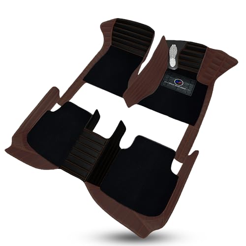 Image of Autofurnish Exclusive 9D Car Mat Full Set for Mahindra XUV700 2021 || Luxury Leather Dual-Stitch Full Set 9D Car Floor Mat || 100% Waterproof || Color : Black BetelNut-Brown