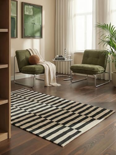 Hanse Home Wollteppich Vika - Natur Wohnzimmerteppich - Handgewebt & Natürlich - Streifen Design Wolle Modern für Wohnzimmer, Schlafzimmer, Esszimmer, Flur - Schwarz Natur Weiß, 160x230cm