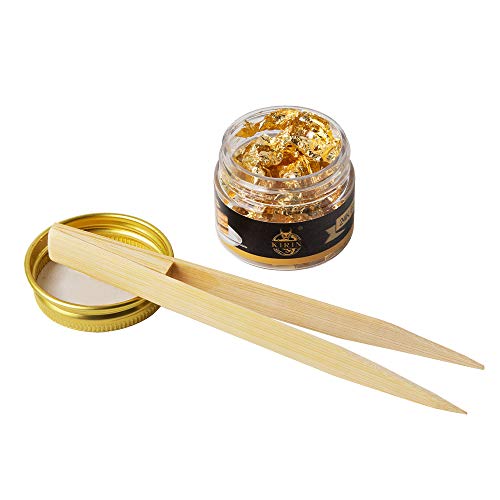 24K Edible Gold Flakes,35mg Genuine Gold Flakes for Cake,Drink and Chocolate Decoration,SPA,1 Wooden Tweezers as Gifts