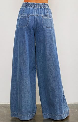 loveimgs Women Casual Boyfriend Elastic Waist Baggy Wide Leg Jeans Denim Sweatpants Y2k Boho Flare Denim Palazzo Pants3