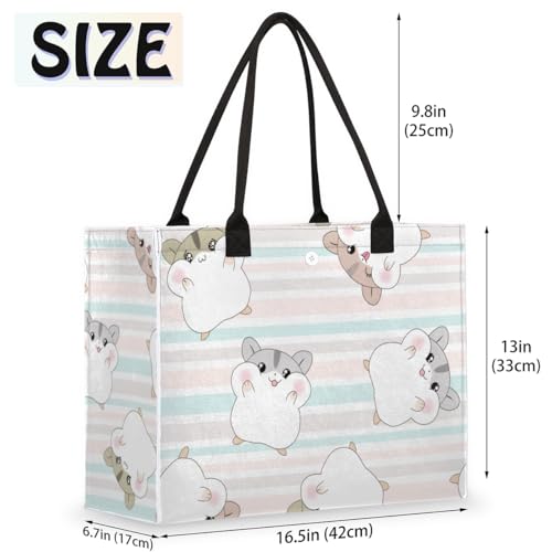 Cute Hamster Mouse Tote Bag for Women Large Beach Bag Reusable Tote Bags for Work Travel Beach Shopping2