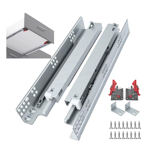Homdiy 21 Inch 1 Pair Undermount Soft Close Drawer Slides Hidden Bottom Mount Cabinet Rails Full Extension Concealed Bottom Mount Rails 100 LB Load Capacity Heavy Duty Steel Cabinet Slides