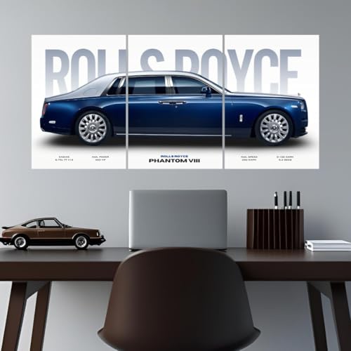 Image of Funk You Store Rolls Royce Phantom Poster Split Design Car Poster | 3 A3 Sized Luxury Posters for Wall | Large Size (89 x 42 cm) Wall Decor | Rolls Royce Phantom Car Posters for Bedroom (B 013)