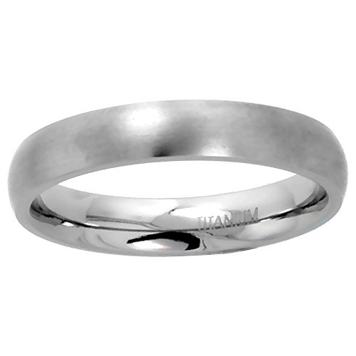 Sabrina Silver 4mm Titanium Plain Wedding Band/Thumb Ring Domed Comfort-Fit Matte Finish 5/16 inch Size 9