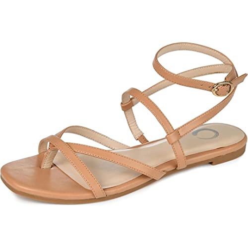 Journee Collection Womens Serissa Gladiator Sandal with Vegan Leather Straps and Buckle Closure, Tan, 7.5