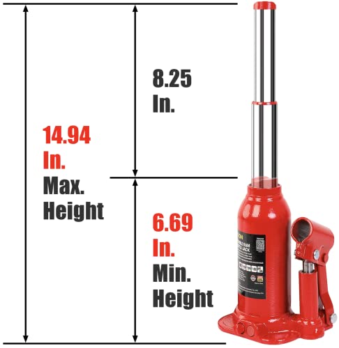 Image of Big RED 8 Ton (16,000 LBs) Torin Double Ram Welded Bottle Jack for Car Auto Repair and House Lift, ATH80802XR