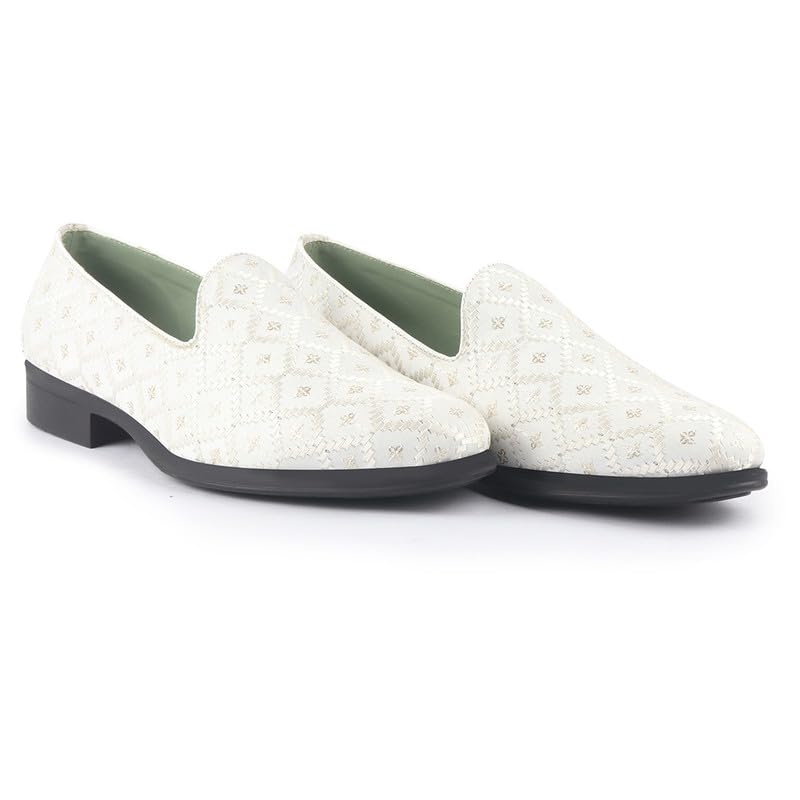 Image of FAUSTO Men Embroidered Sequin Ethnic Slip-On Juttis and Mojaris | Traditional Party Loafer Sherwani Shoes for Wedding, Reception, Cocktail and Festive Outfits