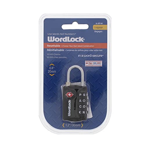 Wordlock 4-Dial Tsa Approved Luggage Resettable Lock Choose Your Own Word Combination - Over 10,000 Choices, Black | 128246 #TOP3