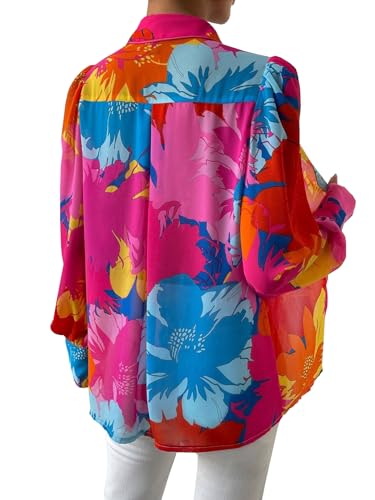 Button Down Shirts for Women Dressy Lantern Long Sleeve Blouses Printed Casual Loose Colorful Blouse Work Tops3