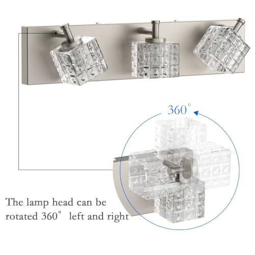 Image of Ralbay Brushed Nickel Bathroom Vanity Light 3 Light Modern Crystal Bathroom Lighting Fixtures Over Mirror