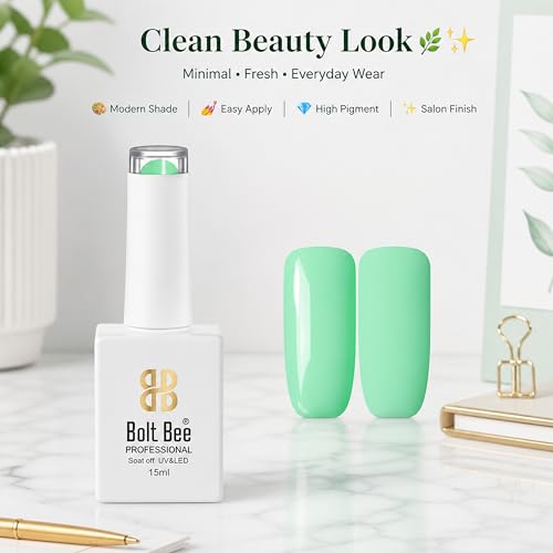 Image of Bolt Bee Mint Glow Green Color Gel Nail Polish Soak Off UV Gel DIY at Home 15ML Manicure Salon Nail Art