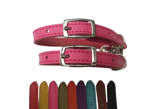 Cat Collar 2 pack set Real Leather Elasicated Safety Elastic bell, Pair Choose colours (Pink and Pink)
