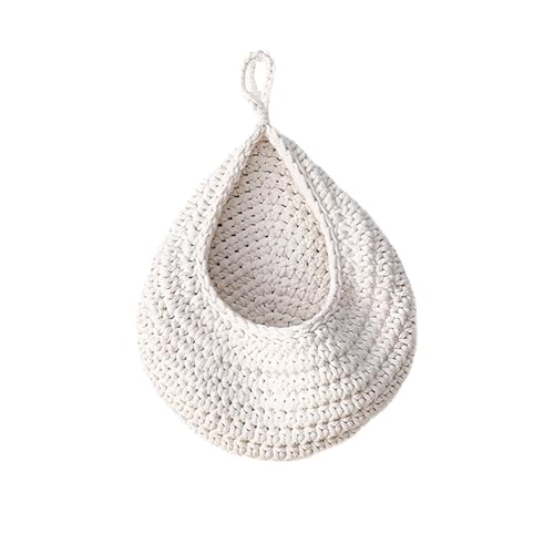 DmsGJyp Wall Basket for Kitchen Storage, Peg Bag for Washing Line, Teardrop Hanging Storage Baskets, Handwoven Washable for Clothespin Vegetable Fruit Planters Garlic Potato Vegetable (White, M)