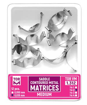 Russia Tor VM Metal Saddle Contoured Matrices (Medium) – 12 Pcs (1.312 H35) | Precision Stainless Steel Matrices for Accurate Tooth Restoration | Ideal for Fillings