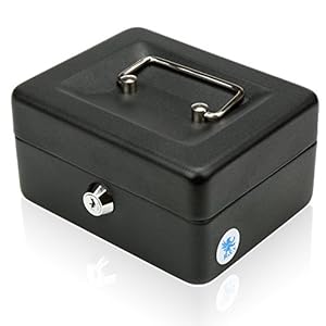 H&S Money Box Tin 6″ Steel Cash Safe Box Petty Cash Deposit Tin with Lock 2 Keys – Black