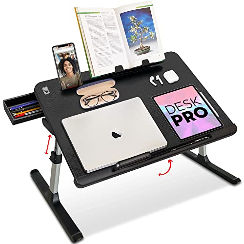 Cooper Desk PRO [XL Adjustable Folding Laptop Desk] - Height & Tilt Angle  Leather Top for Work, Study, Bed 