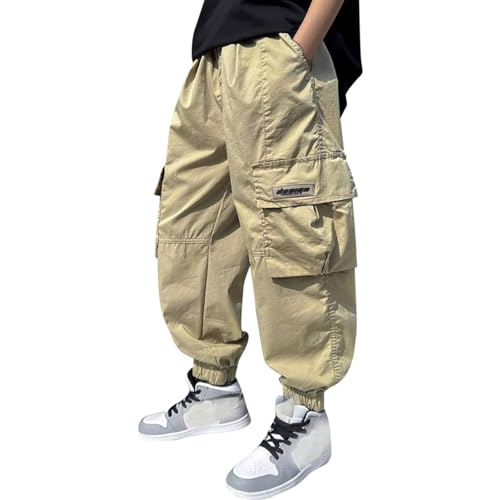 Boys Cargo Joggers Pants Kids' Stretch Elastic Waist Casual Jogging Trousers Bottom for Kids 6-7 Years