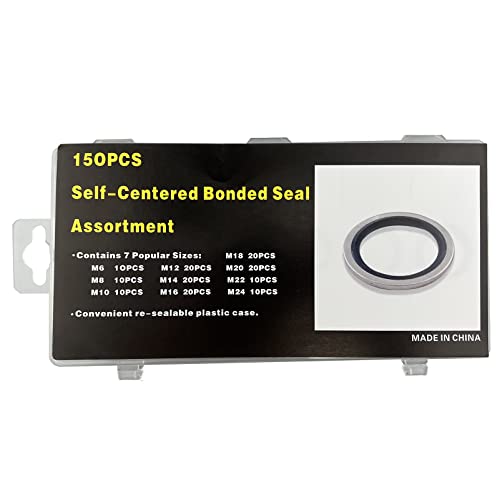 150Pcs Automotive Self-Centered Bonded Seal Gasket Assortment Kit Bonded Seal Oil Washer Assortment Kit #TOP3