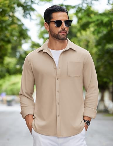 COOFANDY Mens Flannel Shirts Long Sleeve Thermal Button Down Shirt Shacket Lightweight Jacket3