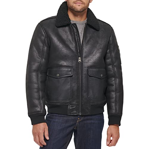 Levi's mens Faux Leather Aviator Bomber Jacket With Sherpa Lined Collar