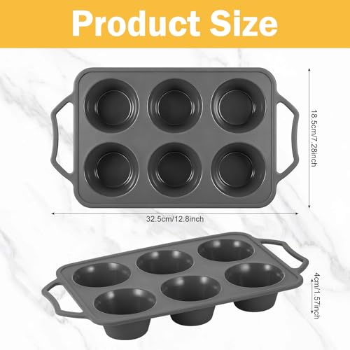 2 Pcs Silicone Muffin Trays with Metal Handles, 6 Cup Non Stick Yorkshire Pudding Tray, Giant Cupcake Tray with Metal Frame, Deep Muffin Tin, Yorkshire Pudding Tin for Baking Pan,Oven(Grey) - Image 4