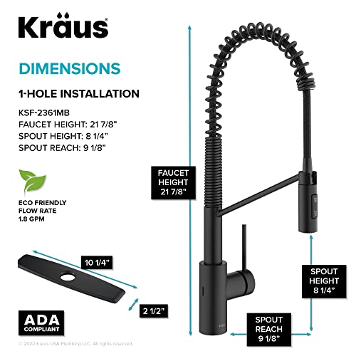 Image of KRAUS Oletto Touchless Sensor Commercial Pull-Down Single Handle Kitchen Faucet with QuickDock Top Mount Assembly in Matte Black
