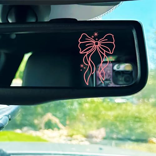 Image of Set 3Pcs Pink Bow Rearview Mirror Decal Bow Cute Trendy Bow Stickers Aesthetic Bow, Bookish Sticker, Water Bottle Laptop Decal, Vinyl Waterproof 2 Inches Car Accessories for Women Girl Mom