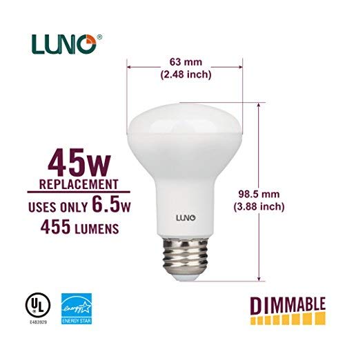Luno R20 Dimmable Led Bulb, 6.5W (45W Equivalent), 455 Lumens, 4000K (Neutral White), Medium Base (E26), Ul & Energy Star (4-Pack) #TOP2