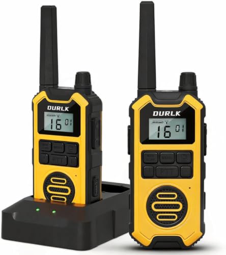 DURLK Walkie Talkie Erwachsene 2er Set,2500mAh Wiederaufladbar, Funkgeräte Lizenzfrei Mit Ladestation Und USB-C,IP65 Wasser Und Staubgeschützt,VOX,Doppel-Ptt,LED-Taschenlampe Für Baustelle & Outdoor