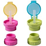 2Pcs Green and Pink Water Bottle Straw Caps, Cute Spill Proof Water Straw Caps Replacement, Portable Juice,Easy to Use Bottle-Feeding