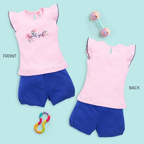 Image of LuvLap Baby Girls Regular Fit 100% Cotton Half Sleeves Girls Top CoSets Pack of 3