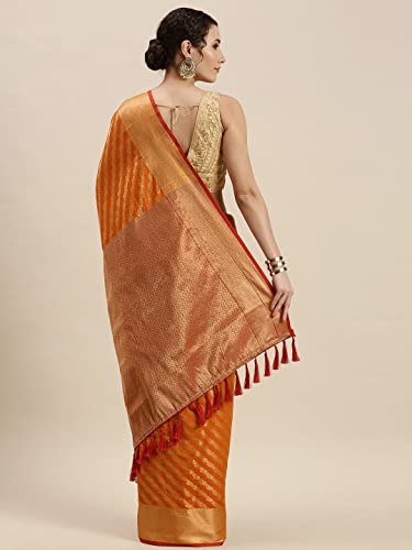 Image of Panzora Women's Banarasi Silk Woven Zari Work Saree With Unstitched Blouse Piece