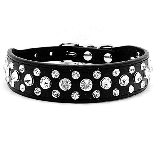 Haoyueer Collier Chien Cuir PU Strass Cristal Brillant Noir S M L XL