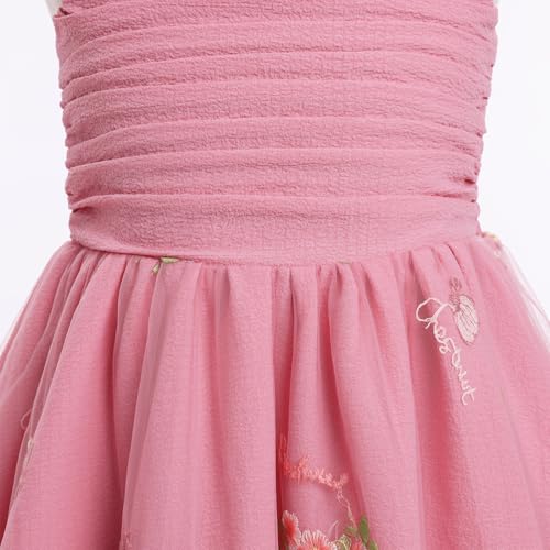 EULIMENE Tulle Girls Dresses Floral Embroidery Junior Bridesmaid Dresses Flower Girl Dress Spaghetti Strap Princess Birthday Dress for Party Size 5-14Y Pink — view 4