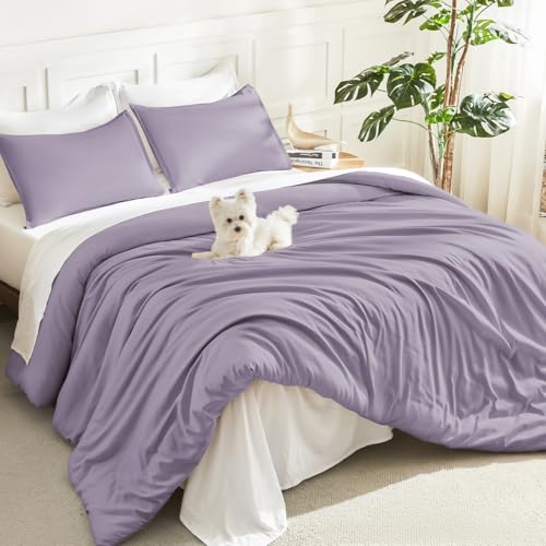 Image of Litanika Grayish Lavender Purple Comforter Set Full Size, 3 Pieces Lightweight Solid Bedding Comforter Set, All Season Fluffy Bed Set (79x90In Comforter & 2 Pillowcases)