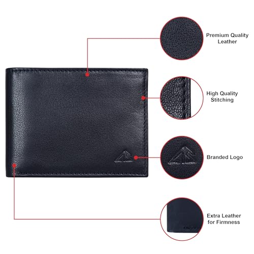 ASAD Leather Bifold Wallets For Men With 2 Note Compartment, 6 Card Slots, 2 Slip Pocket & 1 ID Slot, Leather Bifold Wallets For Men, Color - Black3