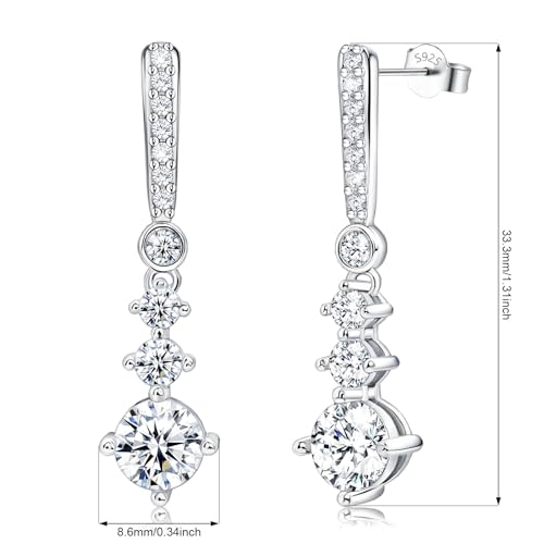 Sterling Silver Dangle Studs CZ Earrings Charms Hypoallergenic Fashion Dainty Stud Jewelry with Cubic Zirconia Birthday Gift for Women3