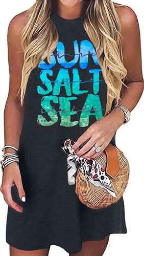 Image of Sun Salt Sea Summer Tank Dress for Women 2026 Beach Dresses Vacation Graphic Dress Hawaiian Tank Dresses