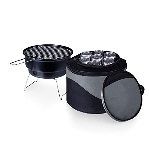 PICNIC TIME Caliente Portable Charcoal Grill & Cooler Tote, Take Anywhere BBQ Grill with Enameled Fire Bowl and Carrying Tote that Doubles as Cooler for Outdoor Cooking Use, (Black with Gray Accents)