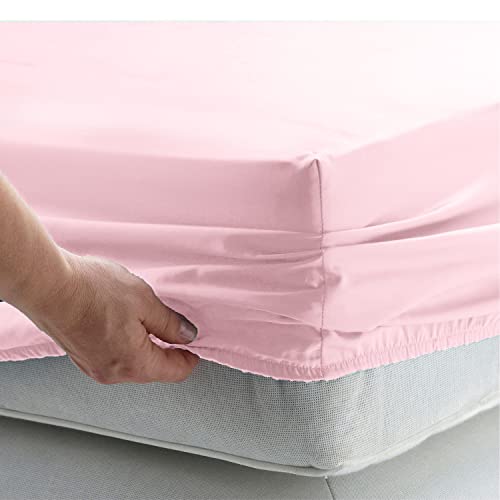 Image of All Around Brushed Microfiber King Fitted Sheet - (78 x 78) Inches - 8'' Deep Pocket Elastic Fitted Bedsheet + 1 Pillow Cover 400 Series Extra Soft & Easy Fit - Pink